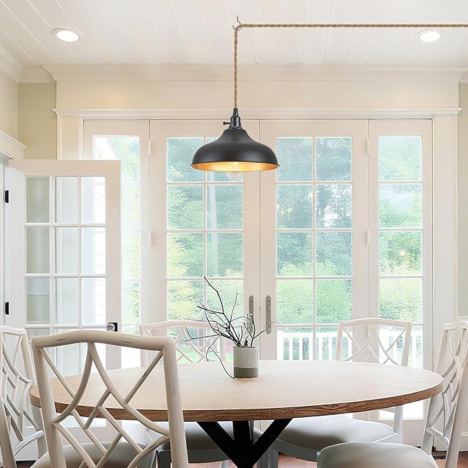 Plug in Pendant Lights Dome Hanging Lamp with Dimmable Switch 15 Ft Long Hemp Rope Farmhouse Pndant Light Cord Lighting Fixture DIY Hanging Light