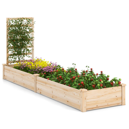 HAPPYGRILL Raised Garden Bed with Trellis, Wooden Garden Box with Divided Space for Vegetables, Flowers, Fruits, Climbing Plants, Outdoor Elevated Planter Box for Yard Patio, 93”L x 25”W x 40”H