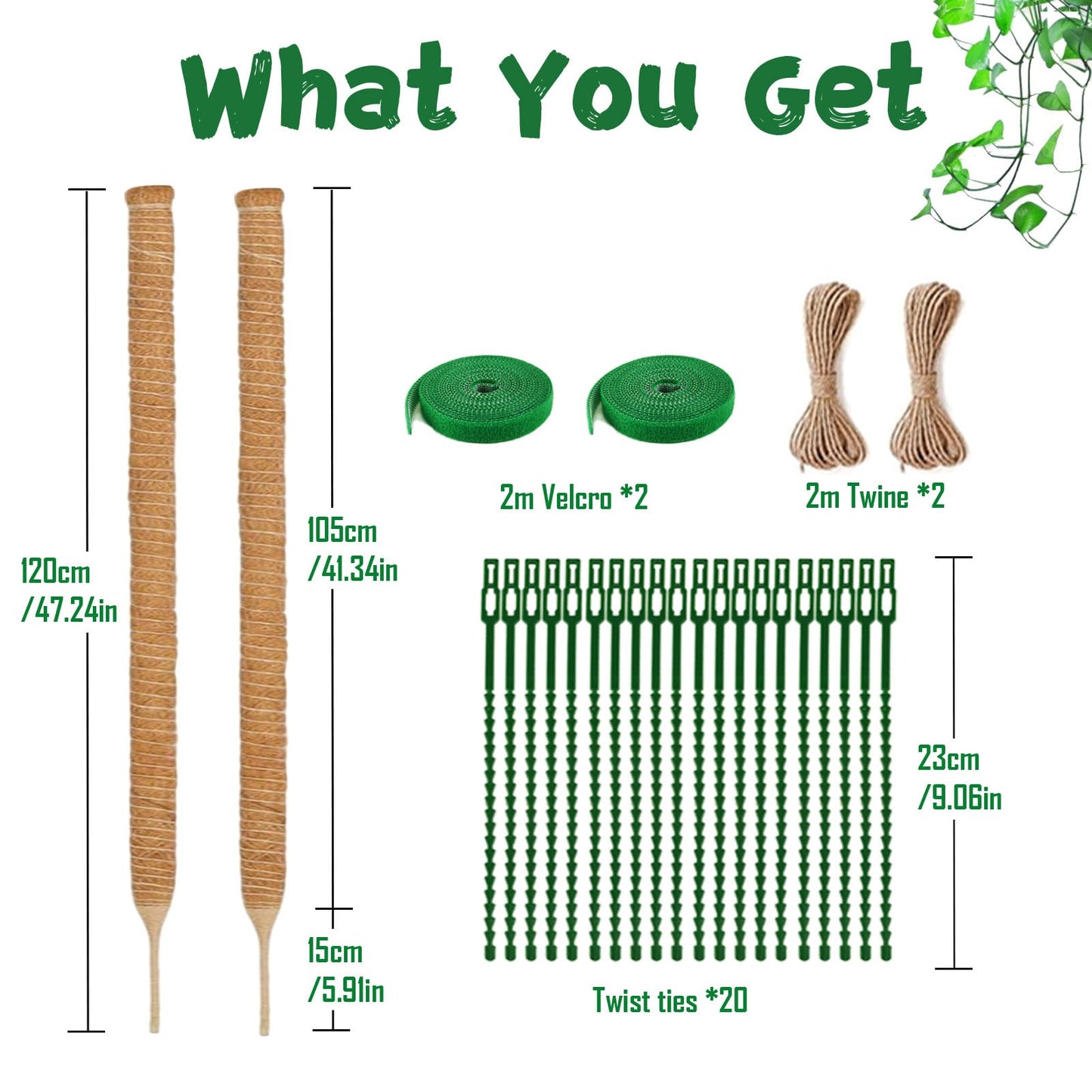 2 Pack 47.24 Inch Bendable Moss Pole for Monstera - 120cm Plant Support Moss Sticks Stakes for Climbing Indoor Plants, Pothos & Philodendron - Coir/Coco Plant Trellis for Potted Climbers & Houseplants