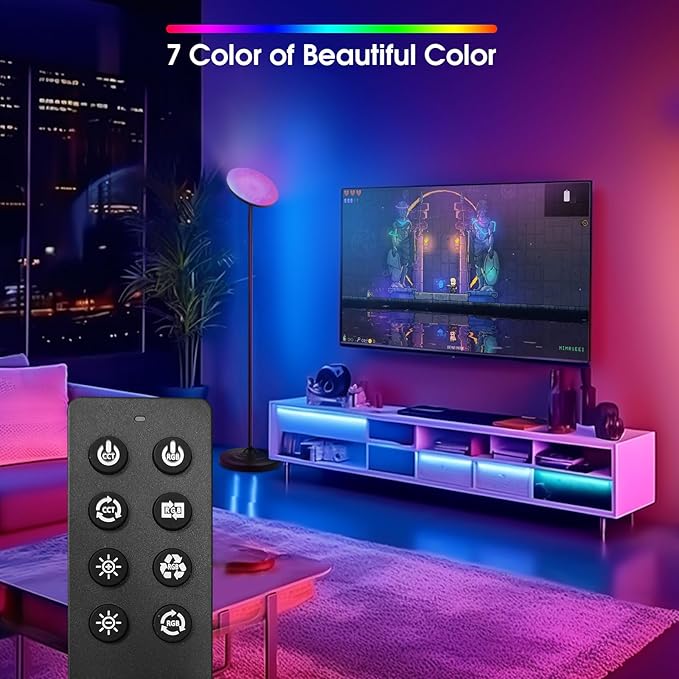 30W/2600LM Bright Floor Lamp with Remote Control, RGB Color Changing Torchiere Floor Lamp, Stepless Adjust Color Temperatures and Brightness for Bedroom and Play Room