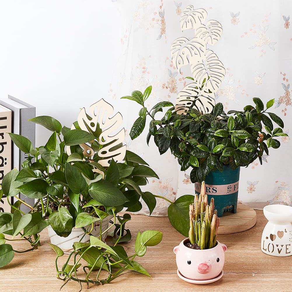 OLYCRAFT 4Pcs 2 Style Wood Plant Trellis Monstera Leaf Wood Trellis for Potted Plants Small Indoor Plant Trellis Wood Vine Plant Support for Climbing Plants Potted Plants Support - 9.8~15.6 inch Long