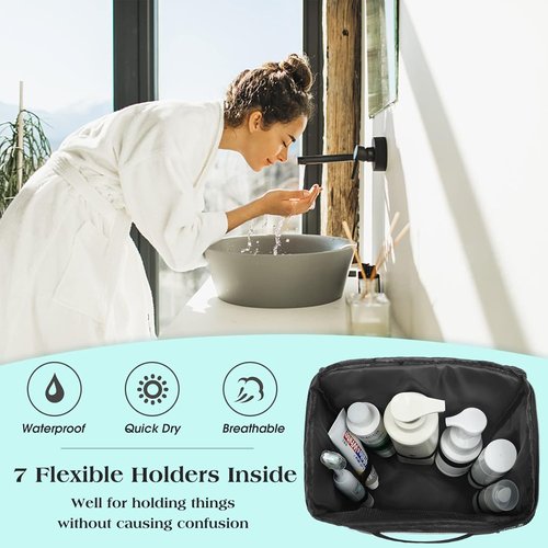 Attmu Mesh Shower Caddy - Portable Quick Dry Hanging Toiletry Bag | Large Capacity for College Dorms (Black)