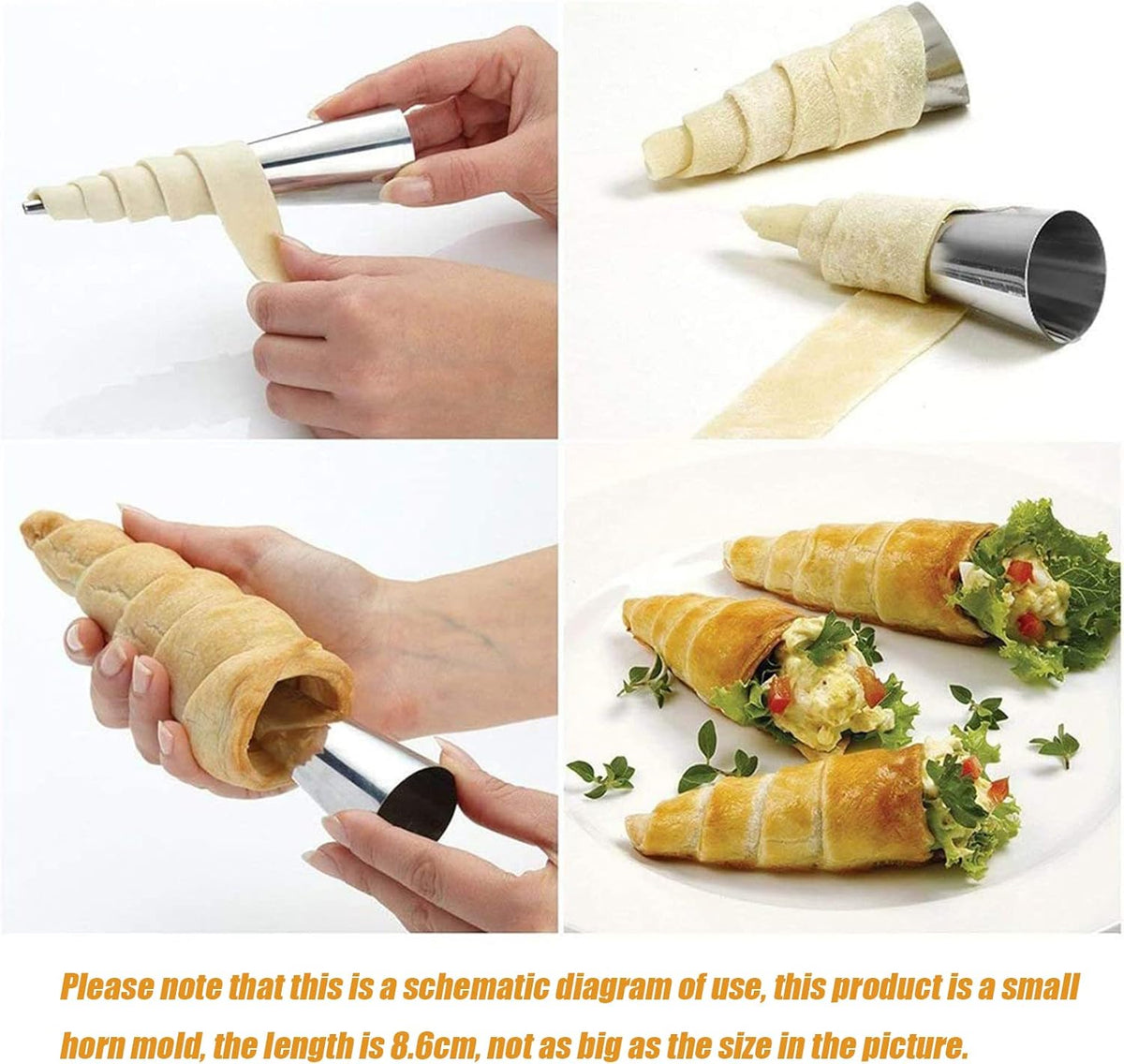 RoseFlower 30pcs Non-Stick Cream Horn Cones - Stainless Steel Cannoli Pastry Moulds Set for Baking