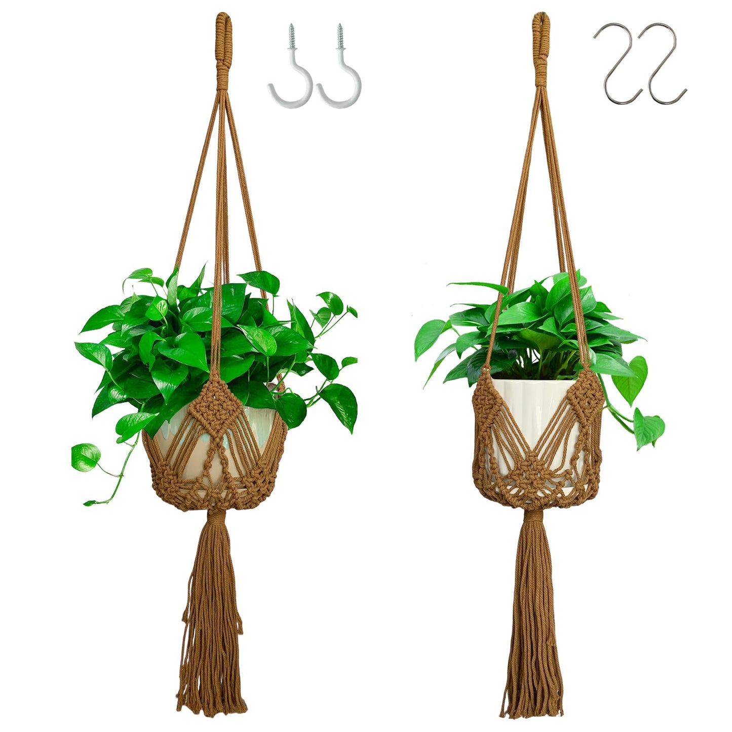 UUNXAM Hanging Planter with Patterns,2Pcs Macrame Plant Holder Rope with S Shaped Hooks,Indoor Macrame for up to 8 inch Pot Crochet,Boho Plant Hanger Holder for Indoor Outdoor