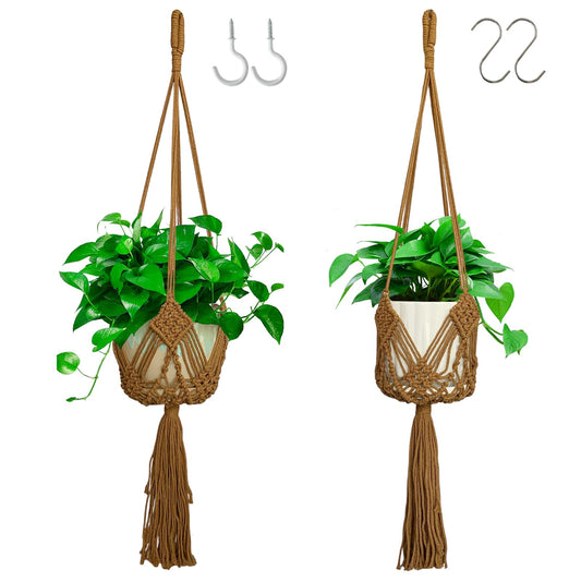 UUNXAM Hanging Planter with Patterns,2Pcs Macrame Plant Holder Rope with S Shaped Hooks,Indoor Macrame for up to 8 inch Pot Crochet,Boho Plant Hanger Holder for Indoor Outdoor