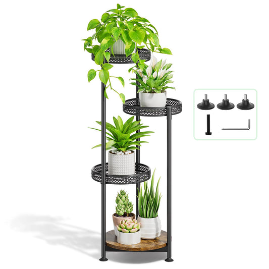 Oppro 4 Tier Plant Stand Indoor Outdoor, Metal Flower Pot Shelf Holder Clearance, Tall Corner Rack for Multiple Plants, Modern Organizer Display for Patio Orchid Office Porch Living Room Garden, Black