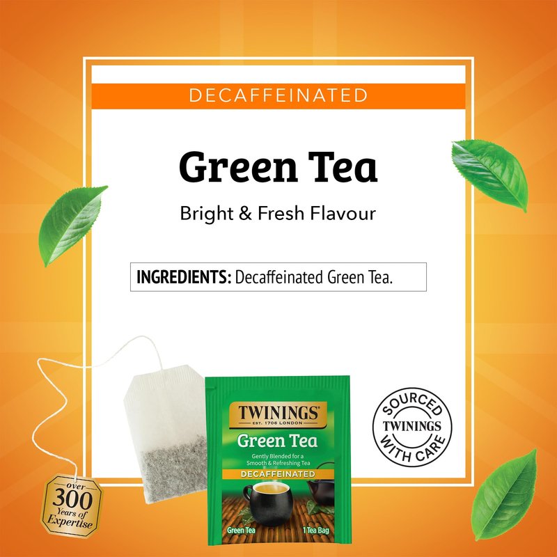 Twinings Decaffeinated Green Tea Individually Wrapped Bags, 20 Count (Pack of 6), Smooth Flavour, Enticing Aroma, Enjoy Hot or Iced, 120 Teabags