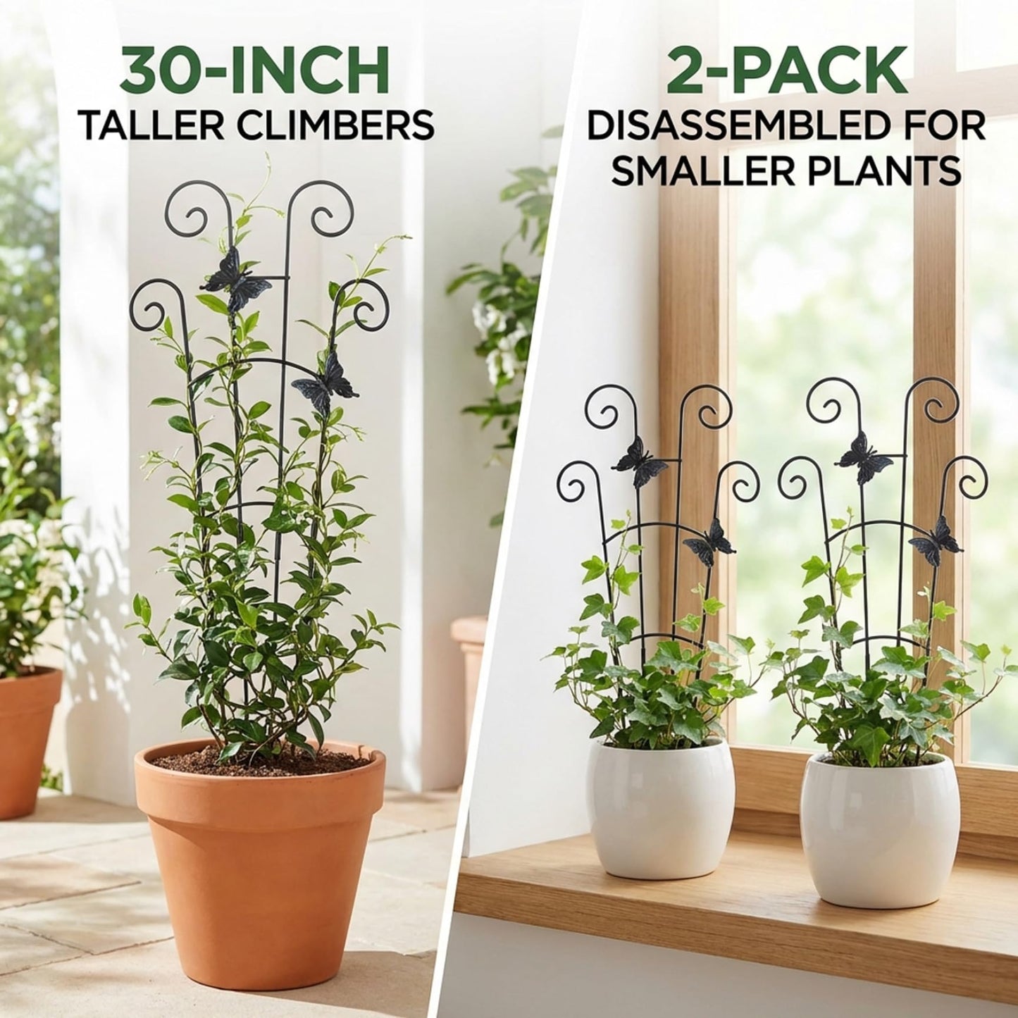 Otbushit 2 Pack Trellis for Potted Plants, 30 Inch Tall Butterfly Indoor Plant Trellis, Expandable Metal Climbing Support for Vines, Indoor Outdoor Garden