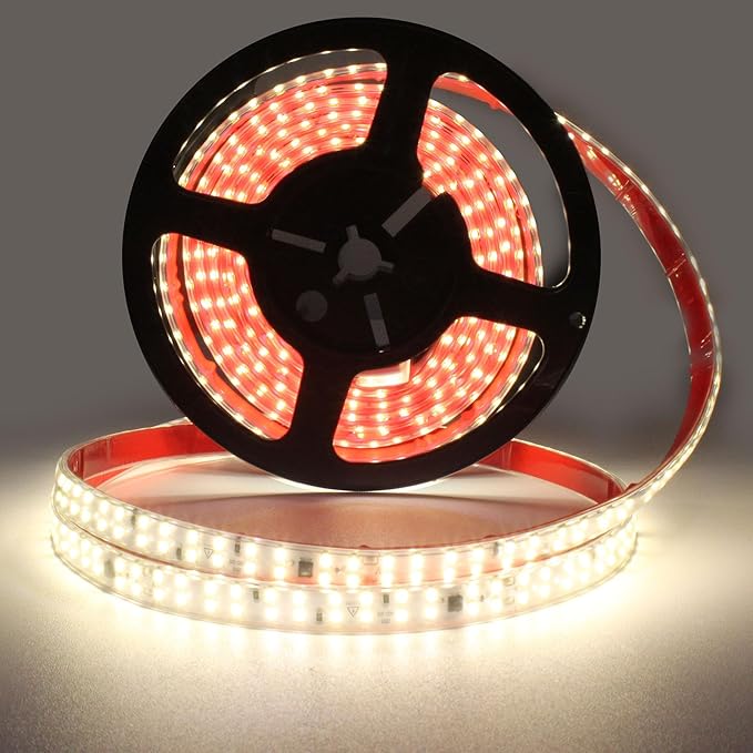 LED Strip Lights Outdoor Waterproof 16.4FT AC 110 Volts Cuttable LED Light 5M 240LEDs/m 4000K with Adhesive Double LED Bead Lighting for Bedroom Indoor Patio Christmas Decor