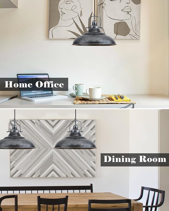 16 Inch Large Pendant Lights Kitchen Island, Black and Silver Pendant Light, Vintage Farmhouse Pendant Light, Island Pendant Lights for Kitchen Island, Dining Room (1 Pack)