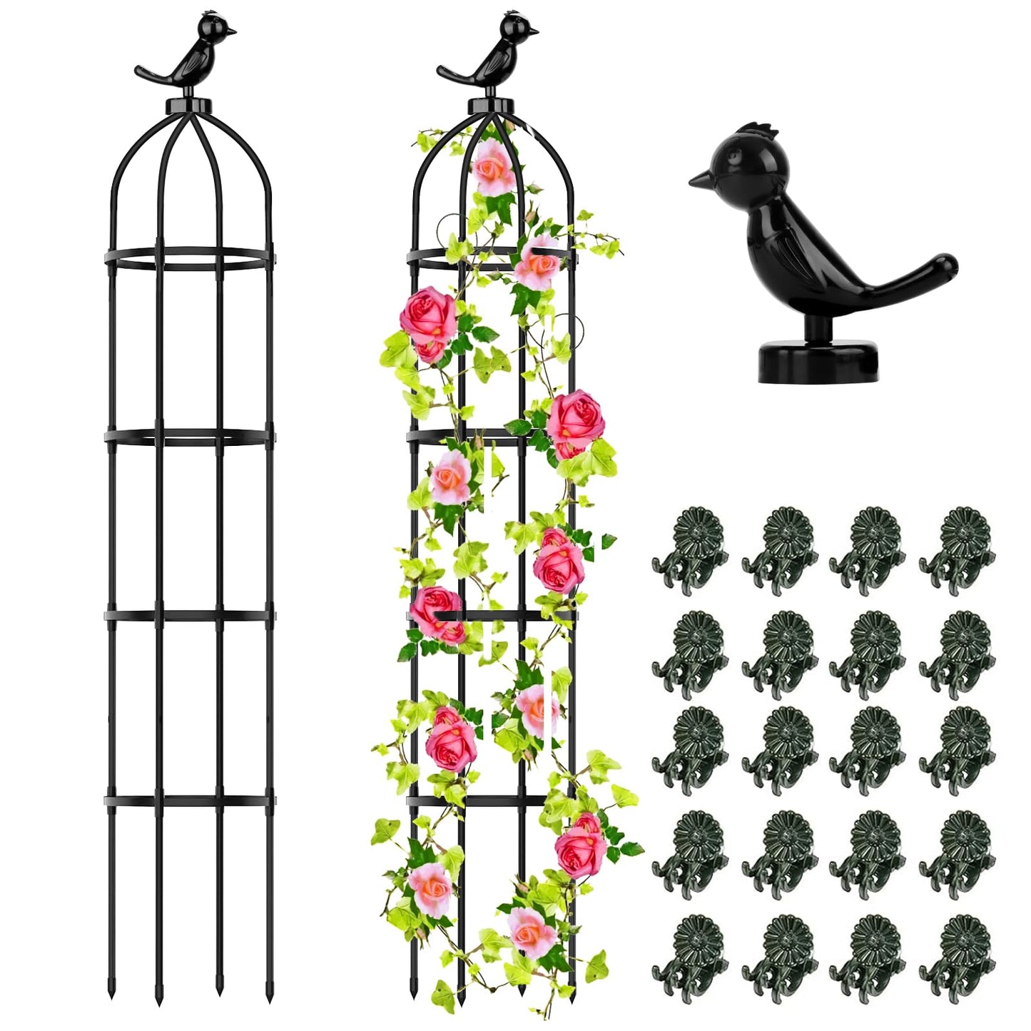 Hysagtek 2 Pack Garden Obelisk Trellis for Climbing Plants, Garden Outdoor Indoor Potted Plant Support, Removable Obelisk Trellis with 20 Plant Clips