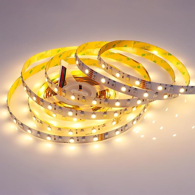 RGBW LED Strip Lights RGB+Warm White(2800K-3200K) 360LEDs SMD 5050 DC 24V Multi-Colored LED Tape Lights Flexible LED Rope Lighting 16.4Ft Non-Waterproof for Bedroom Kitchen Decoration