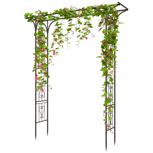 OUSHENG 87in Garden Arbor, Metal Arch Trellis for Climbing Plants Outdoor, Steel Archway for Wedding Ceremony Party Christmas Decoration Decor Pergola Backyard Lawn, Brown