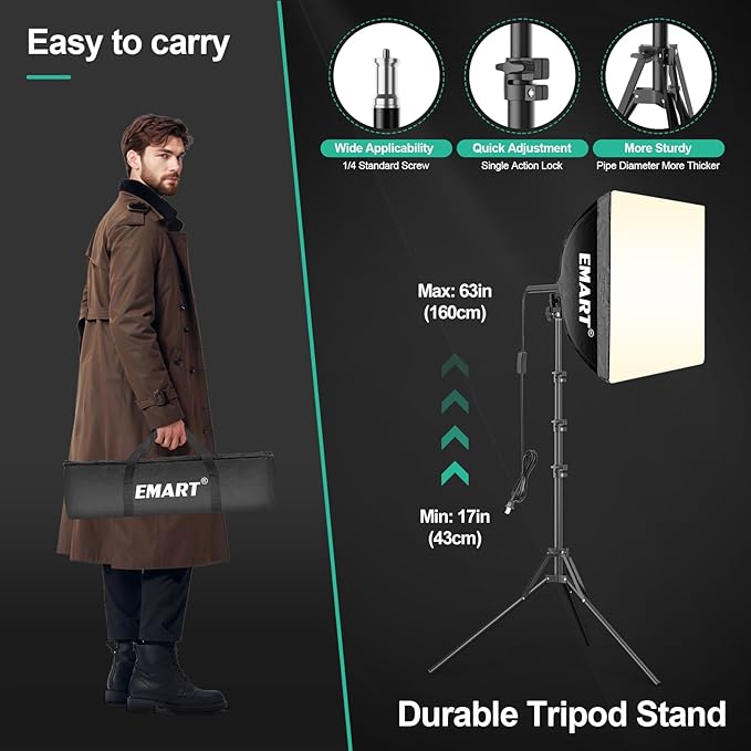 EMART Softbox Photography Lighting Kit, 16"x16" Pull Soft Box, 50W 3000K-6000K LED Bulb with Remote/APP Control, Professional Photoshoot Equipment for Studio Lights, Portrait, Video Recording(1 Pack)