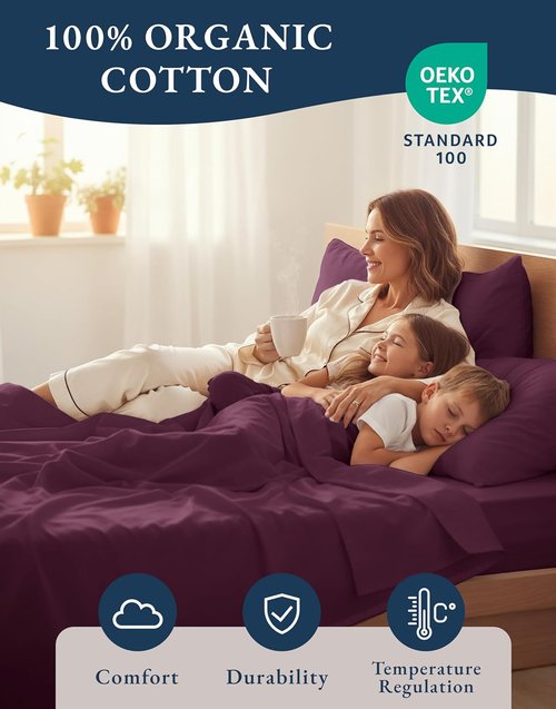 LANE LINEN Organic Cotton Twin Bed Sheet Set - Soft, Breathable & Temperature Regulating in Windsor Wine