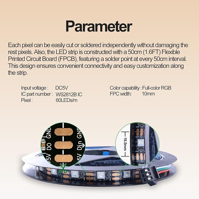 WS2812B RGB LED Strip Light Bundle-ZH037 1M/3.28FT APP Control for Bambu Lab X1/P1P/P2S/H2D 3D Printer Accessories MakerWorld Models Lamp 60 LEDs Ideal DIY 3D Print