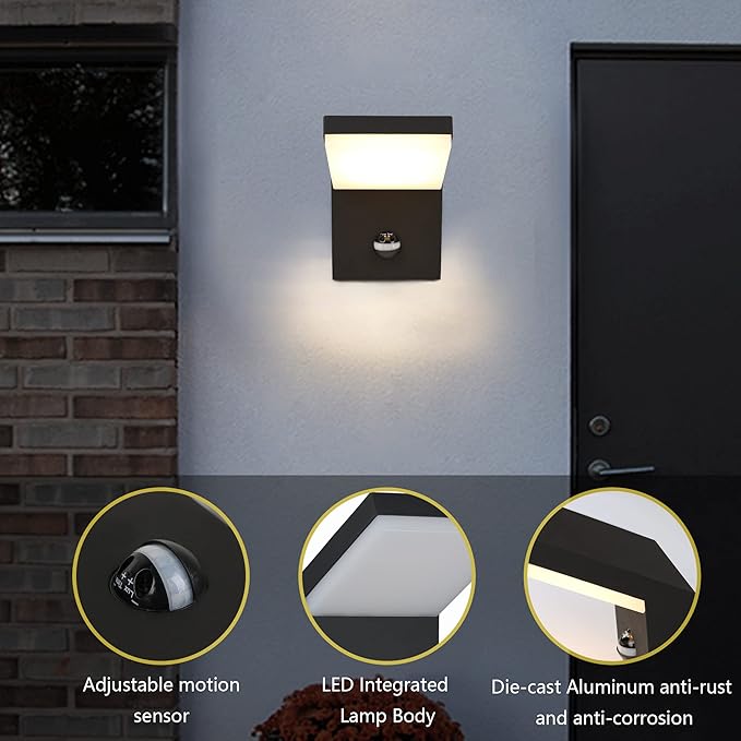Lustrlach Motion Sensor Outdoor Light Fixtures Wall Mount,Exterior Wall Sconce, Porch Light, Garage Lights, Waterproof Motion Lights for Outside, Garden, Front Door