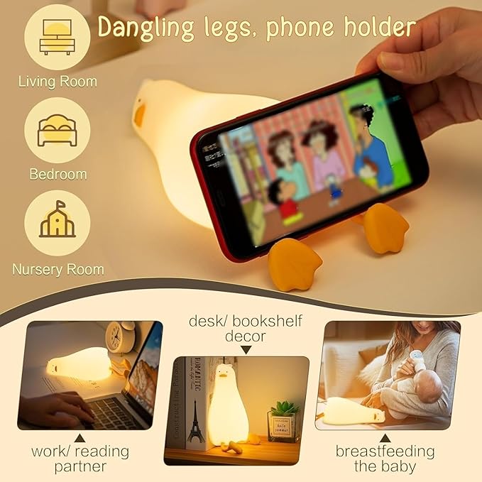 Existential Crisis Duck Lamp, Squishy Kids Cute Lying Flat Duck Night Light, Rechargeable Ducky Lay Touch Lamp, College White Elephant Gifts, Mom Mothers Day Gift, Fun Decor, Safe Silicone