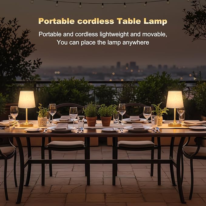 Small Cordless Table Lamp Rechargeable,5000mAh Battery Operated Desk Lamp,3 Colors & 7 RGB Stepless Dimmable,Touch Ambient Light for Bedside,Bedroom,Dining Room,Living Room,Gold,FlaxenShade