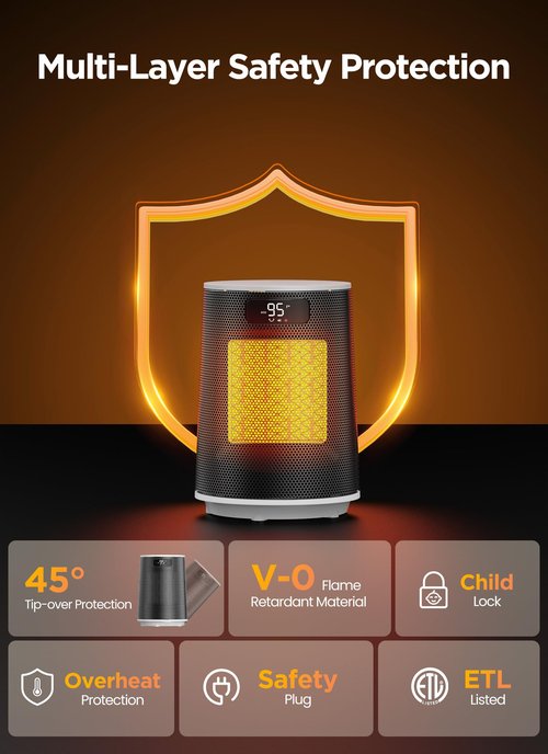 GiveBest Space Heater, Electric Portable Heaters for Indoor Use with Thermostat and Remote, 70°Oscillation, Digital Display, 12H Timer, 1500W PTC Ceramic Fast Safety Heat for Office Bedroom, White