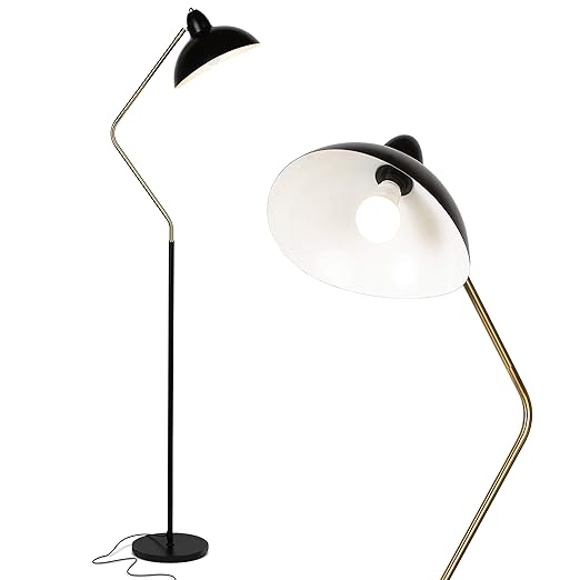 Brightech Swoop 69 in. Classic Black Industrial 1-Light Adjustable LED Floor Lamp with Black Metal Bowl Shade FL-SWP-BLK