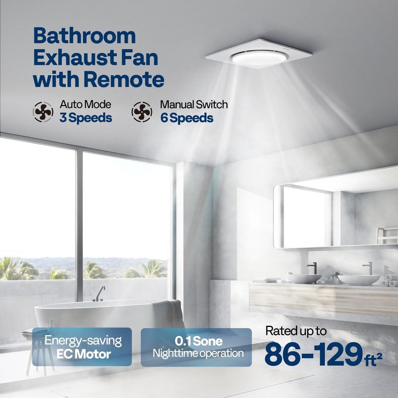 VIVOHOME AutoFlow Bathroom Exhaust Fan with Humidity Sensor (160-110-30CFM) - Energy-Saving EC Motor,10.2-inch Ceiling Retrofit Bath Fan, No Attic Access Needed(Install Kit, 4-in Duct Included)