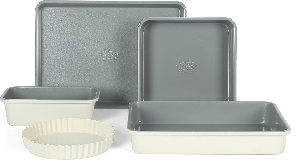 Sur La Table Carbon Steel Baking Pans Set - Premium Non-Stick, PFOA Free, Grey with Linen White Exterior