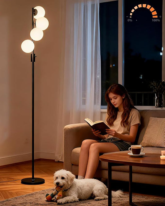 Lightdot Dimmable Globe Floor Lamp, Black Retro Standing Lamps with 3000K G9 Bulbs Included Soft Warm White Eye Care, Mid Century Modern Floor Lamp for Living Room/Sofa Beside/Corner Decor