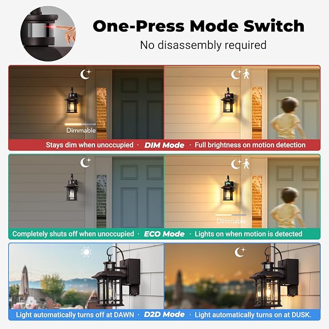 Porch Light with GFCI Outlet, Distance and Time Adjustable Motion Sensor Outdoor Light Fixture with Outlet, Bronze Dusk to Dawn Outside Sconce Lights for House Garden Patio Garage, Waterproof