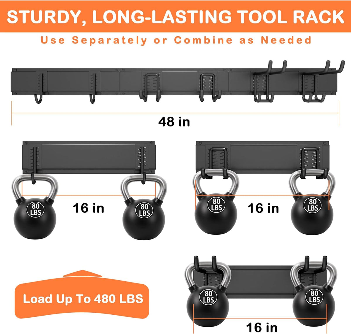 Ultrawall Garden Tool Organizer - 48 Inch Heavy Duty Wall Mount for Tools | 400lb Capacity