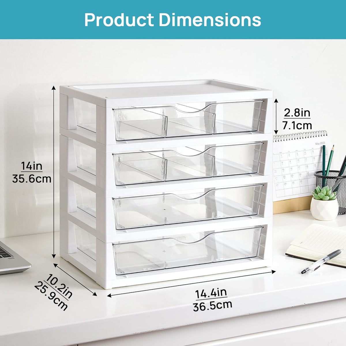 Vtopmart Clear Desk Organizer - 4-Tier Desktop File Organizer with Drawers for Office Supplies