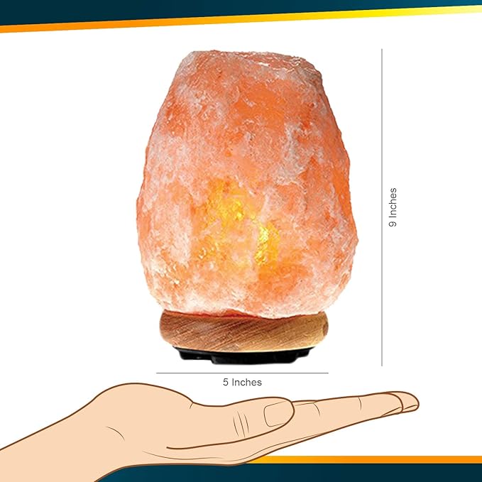 WBM LLC Himalayan Glow Natural Pink Salt Lamp, Crystal Salt Lamp Night Light with (ETL Certified) Brightness Control Dimmer Switch, Wooden Base & Salt Lamps Bulb | 6-8 LBS, Model Number: 1001