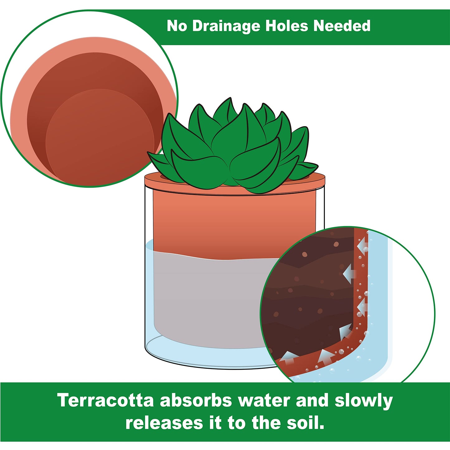 Phoenix Vine 4 Inch Self Watering Plants Pot, Design Terracotta Pot for Plants, Indoor Cylinder Terra Cotta Planter with Glass Vase, Set of 2, 51-A-E-2