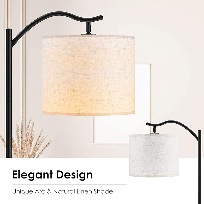 BoostArea Floor Lamp for Living Room,LED Arched Floor Lamps, Tall Modern Standing Lamp with Beige Linen Shade,Footswitch,Mid Century Floor Lamp for Bedrooms,Study Room,Office