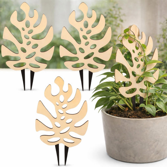 Junkin 3 Pcs 11.2 Inch Wooden Monstera Leaf Trellis, Indoor Climbing Plant Support for Potted Plants Pothos Ivy Hoya Vines, Small Garden Stake for Houseplants