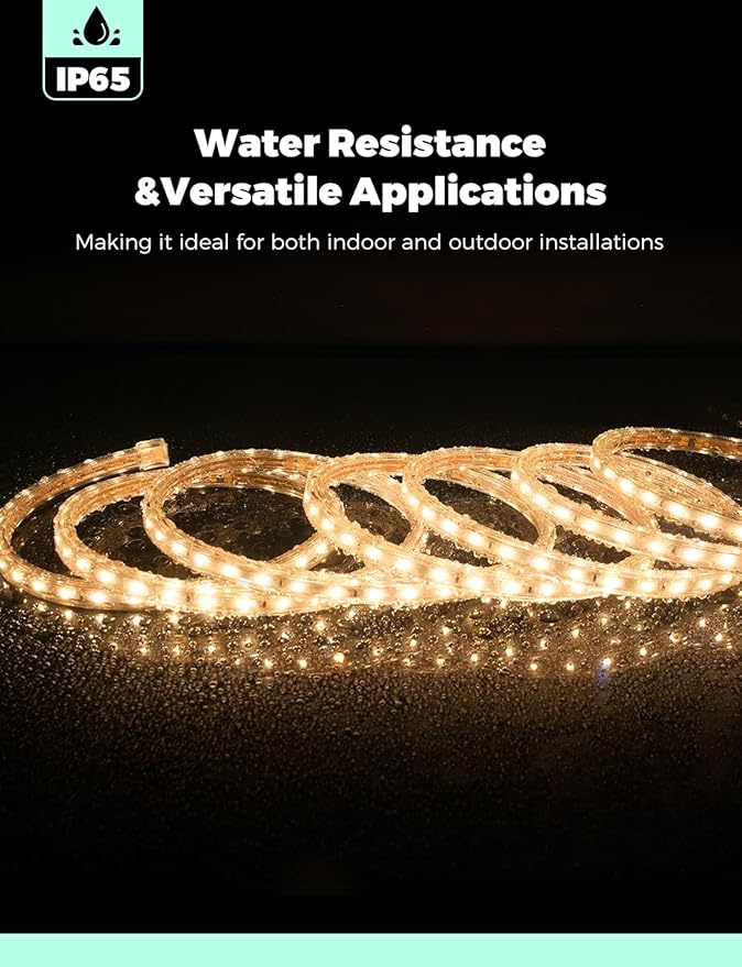 GZBtech AC 110-120V LED Strip Lighting 100FT/30M, 2800K Warm White IP65 Waterproof Outdoor Strip Lights, 60LEDs/M SMD2835 Cuttable & Connectable LED Rope Light for Indoor Outside Exterior, ETL Listed