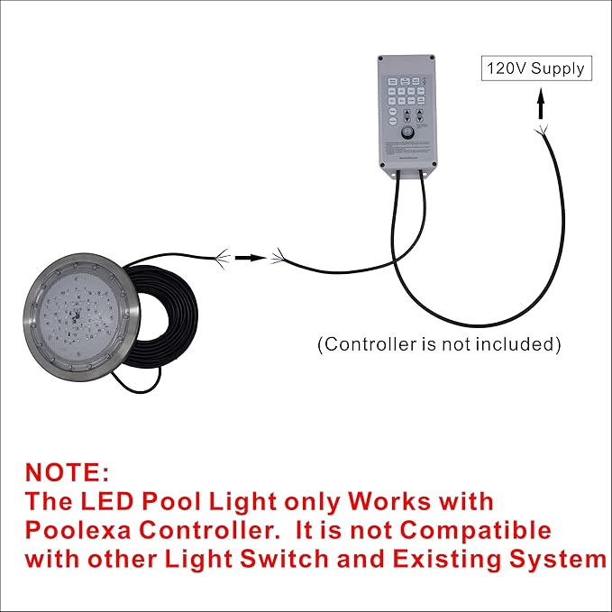10 Inch LED Multicolor Inground Pool Light – Stainless Steel Housing, 50ft Cord for Wet Niche (Without Controller)