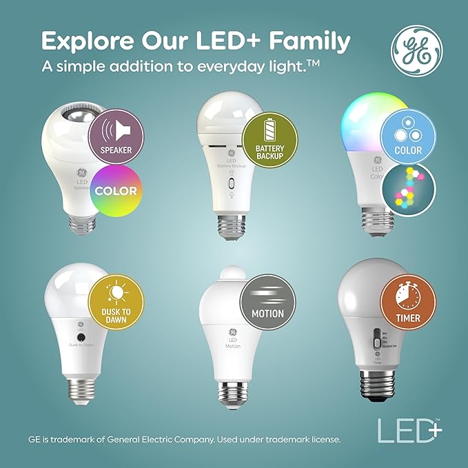 GE LED+ Color Changing LED Light Bulbs with Remote, No App or Wi-Fi Required, A19 Standard Bulbs (2 Pack)