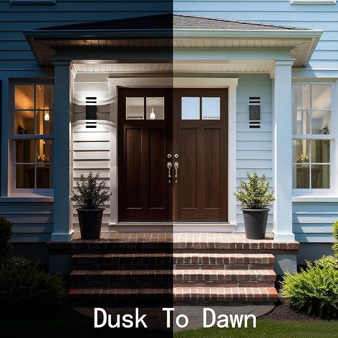 Motion Sensor Outdoor Wall Lights, Dusk to Dawn Up and Down Sconce, Black Aluminum Exterior Light Fixtures with GU10 LED Bulbs, Waterproof Modern Porch Lights for House Garage Garden, ETL Listed