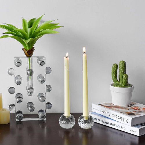 Crystal Ball Candle Holders by [Brand Name] - Elegant Taper Holder Set of 2 for Dining Table Centerpiece | Clear Decor
