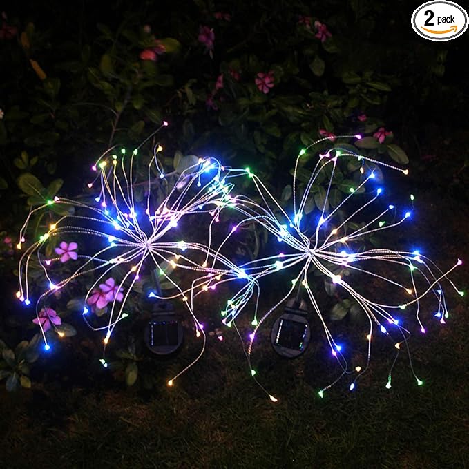 HELESIN Christmas Outdoor Solar Garden Lights,105 LED Solar Powered Decorative Stake Landscape Light DIY Flowers Fireworks Stars for Walkway Pathway Backyard Christmas Party Decor 2 Pack（Mulit-Color）
