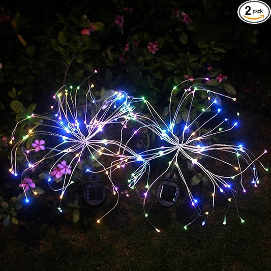 HELESIN Christmas Outdoor Solar Garden Lights,105 LED Solar Powered Decorative Stake Landscape Light DIY Flowers Fireworks Stars for Walkway Pathway Backyard Christmas Party Decor 2 Pack（Mulit-Color）