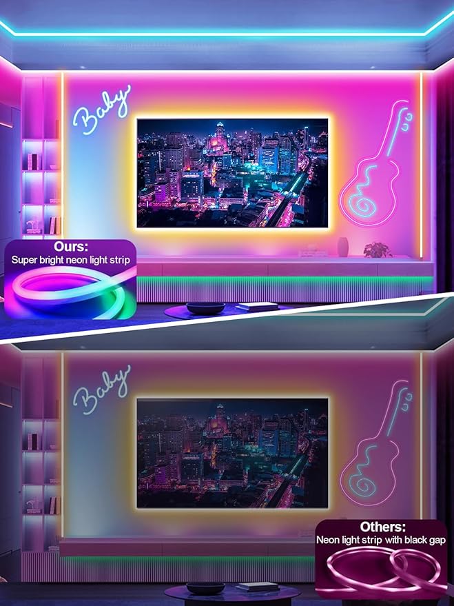 32.8FT Led Neon Rope Lights Music Sync, RGB Led Strip Lights Outdoor, Neon Led Light Strip with Remote & App Control, DIY Flexible Led Lights for Bedroom, Gaming, Party, Room Decor Aesthetic