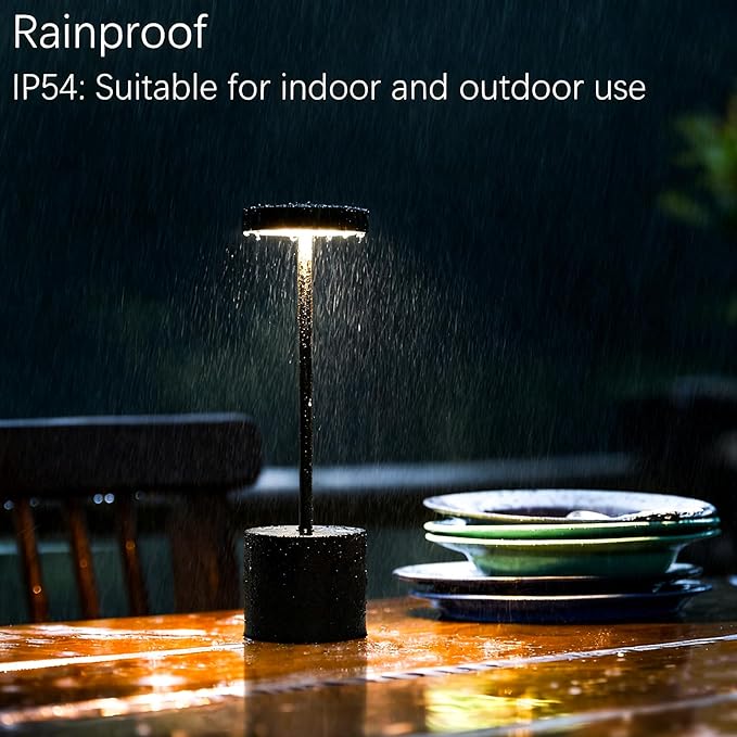 Cordless Table Lamp (2-Pack), Portable LED Rechargeable, 5000mAh Battery, 3 Color & Stepless Dimming, IP54 Waterproof Metal Lamp for Outdoor, Patio, Dining, Home Decor (Matte Black)