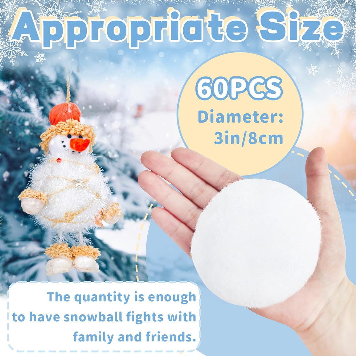Skiennix Fake Snowballs - 60 Pack 3-Inch Indoor Snowball Fight Set for Winter Fun & Decorations