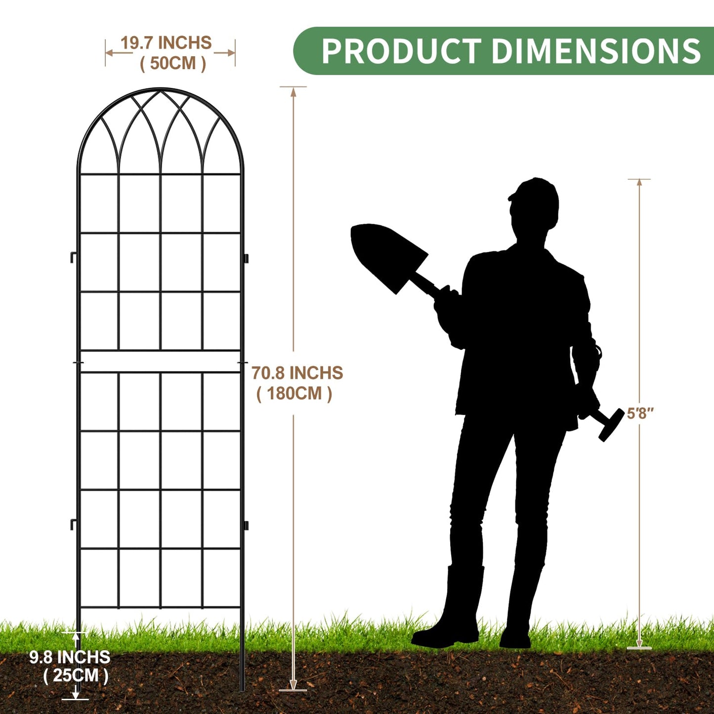 SUNYRISY 4Pack Metal Garden Trellis for Climbing Plants Outdoor, 71x20in Metal Plant Support for Flowers Tomato Cucumber Rose Vegetable Garden Courtyards Lawns Decoration, Black