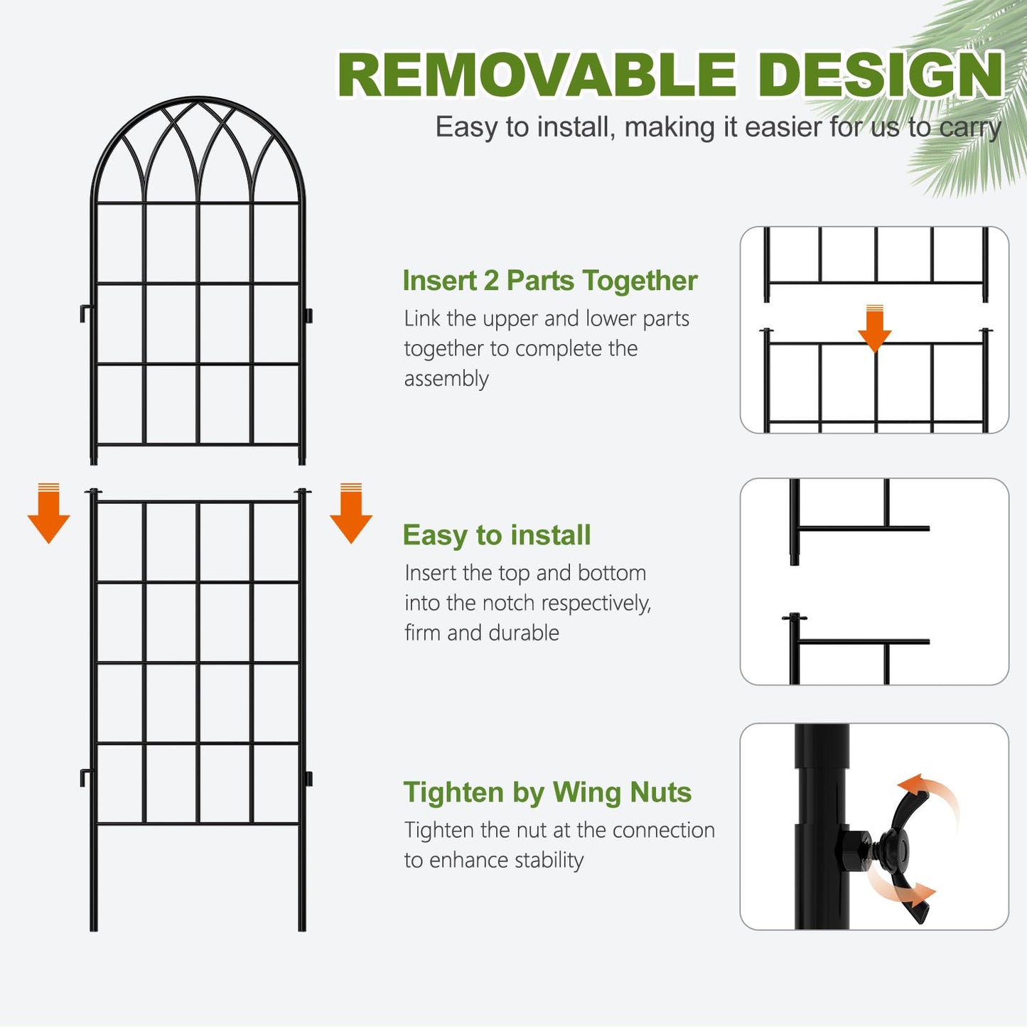 DoCred 4 Pack Garden Trellis for Climbing Plants, 59 Inch Metal Plant Trellis for Plant Support, Large Decorative Outdoor Trellis for Climbing Vegetable Flower Rose Vine Cucumber, Black