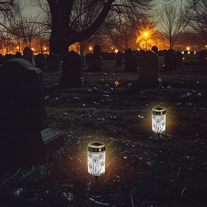 Light for Prayer Cemetery Solar Lights for Grave Cemetery Decor Candle Lamp Dandelion Grave Solar Lights Garden Cemetery Decor Memorial Gift