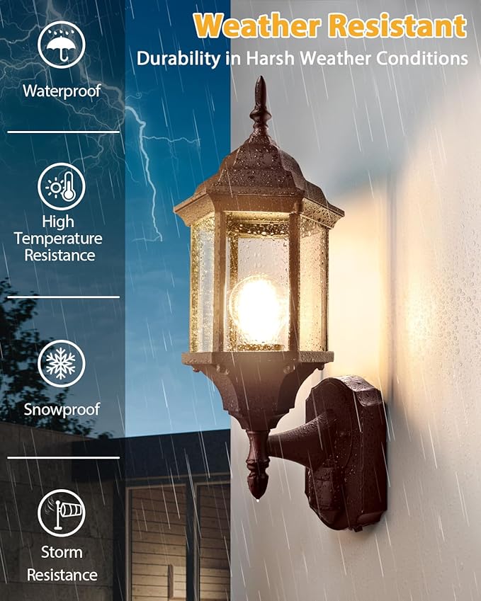 Redluck Motion Sensor Outdoor Lights, 2 Pack 16 inch Dusk to Dawn Outside Porch Lights, Waterproof Anti-Rust Outdoor Wall Lights Exterior Lighting Fixtures for House, Front Door, Brown