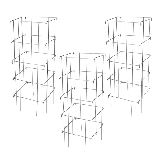 Garden Elements Square Tomato Cage, 40 Inch (Pack of 3) – Heavy Duty Galvanized Steel Plant Support, Collapsible Garden Trellis with 8-Leg Stability for Climbing Vegetables & Vines